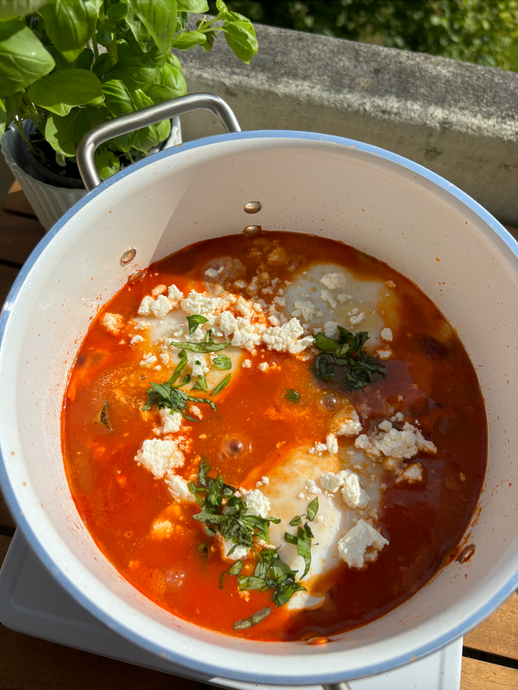 Shakshuka med røde linser og blandede bønner